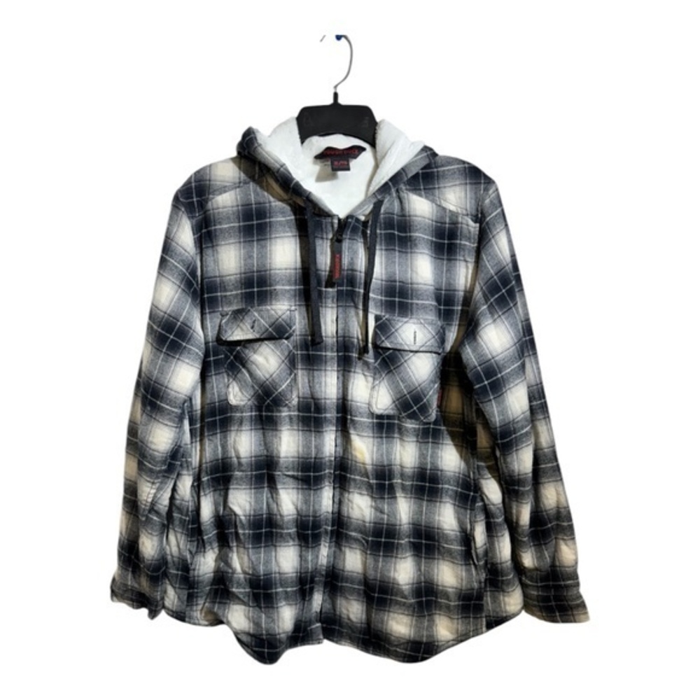 Tough Duck Womens Shirt Sherpa Lined Plaid Shacket Hooded Size XL
